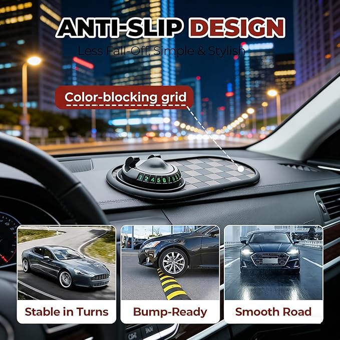 Universal Anti-Slip Car Dashboard Mat with Temporary Parking Number, Multi-Functional Mobile Phone Holder for Phones, Sunglas