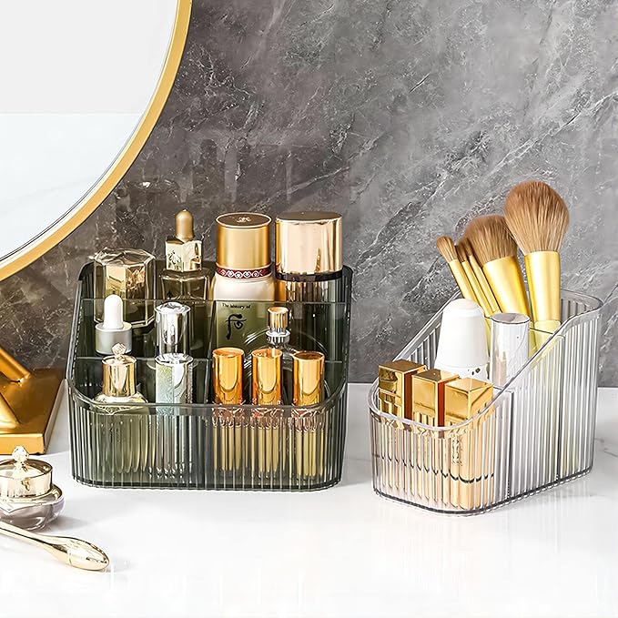 DASITON Large Capacity Makeup Brush Holder,5 Slot Makeup Brush Cup,Vintage striped Make Up Brush Holder,for Vanity Decor,Bath