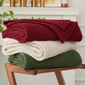 Longhui bedding Chunky Cable Knit Throw Blanket Lightweight Burgundy 100% Organic Cotton Blanket for Sofa Couch Bed Baby Nurs