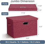 Graciadeco Large 17" 36 Quart Collapsible Stackable Storage Bins with Lids, 3 Packs Bright Red Linen Fabric Closet Boxes with