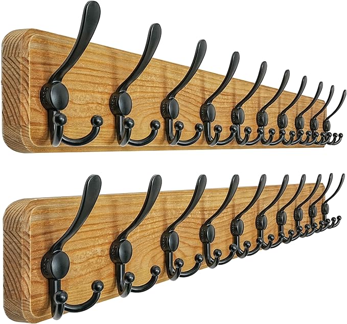 Dseap Coat Rack Wall - Heavy-Duty 38-1/4" Long, with Reinforced 10 Custom Tri-Hooks, Solid Wood Wall Hanger for Coats Hat Jac