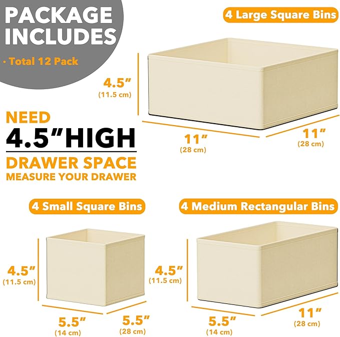 SpaceAid Drawer Organizer Clothes, 12 Pack Dresser Organizer Bins for Nursery, Closet Organization and Storage Dividers for C