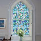 Coavas Decorative Window Privacy Film, Heat Control Sun Blocking Stained Glass Window Film, Floral Design Static Cling, Non Adhesive Windows Tint for Bathroom Front Door(Vinyl, 47.2" x 157.4 ")