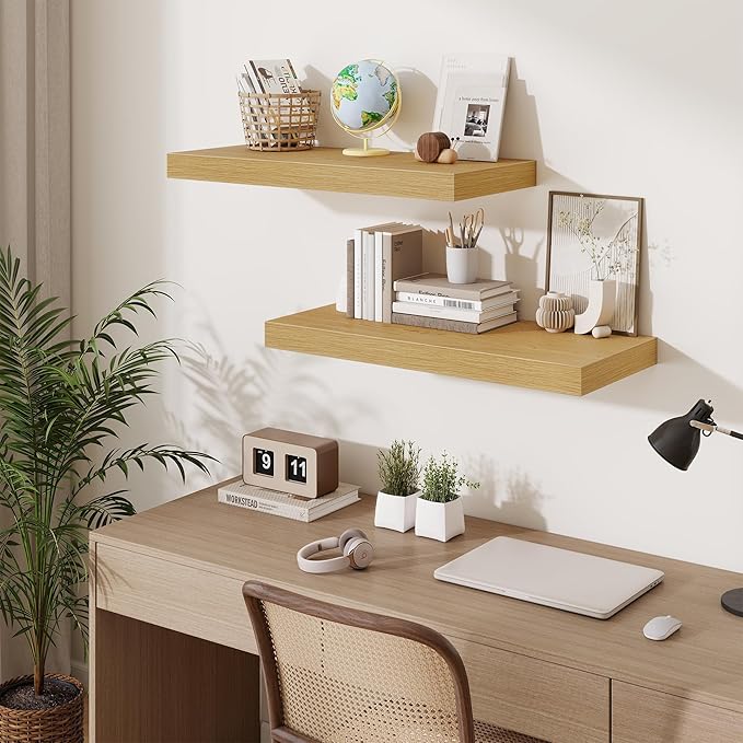 Fun Memories 12 Inch Deep Floating Shelves for Wall, 30 Inch Long Floating Shelf, 30 x 12 Shelf for Wall, Rustic Wood Bookshe