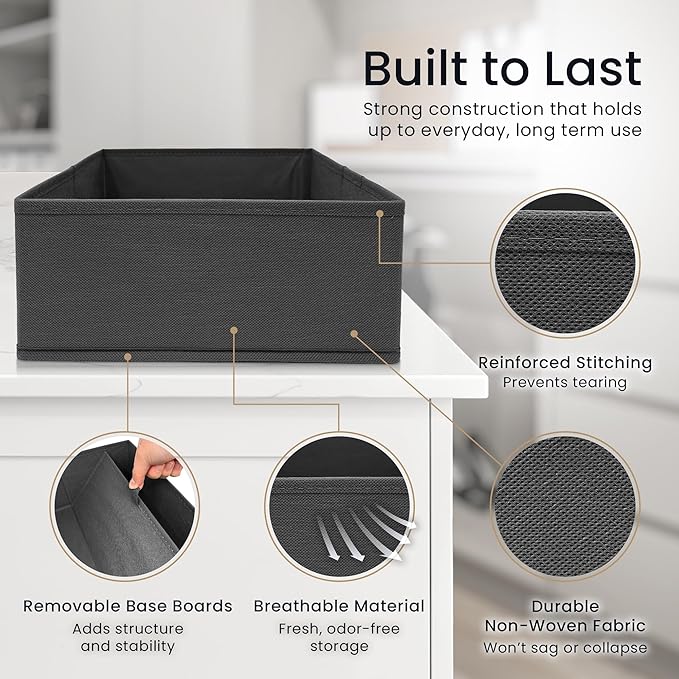 Reli. Drawer Organizer for Clothes (7 Pack) | Gray Dresser Organizer for Clothing | Foldable Fabric Drawer Bins for Bras, Nur