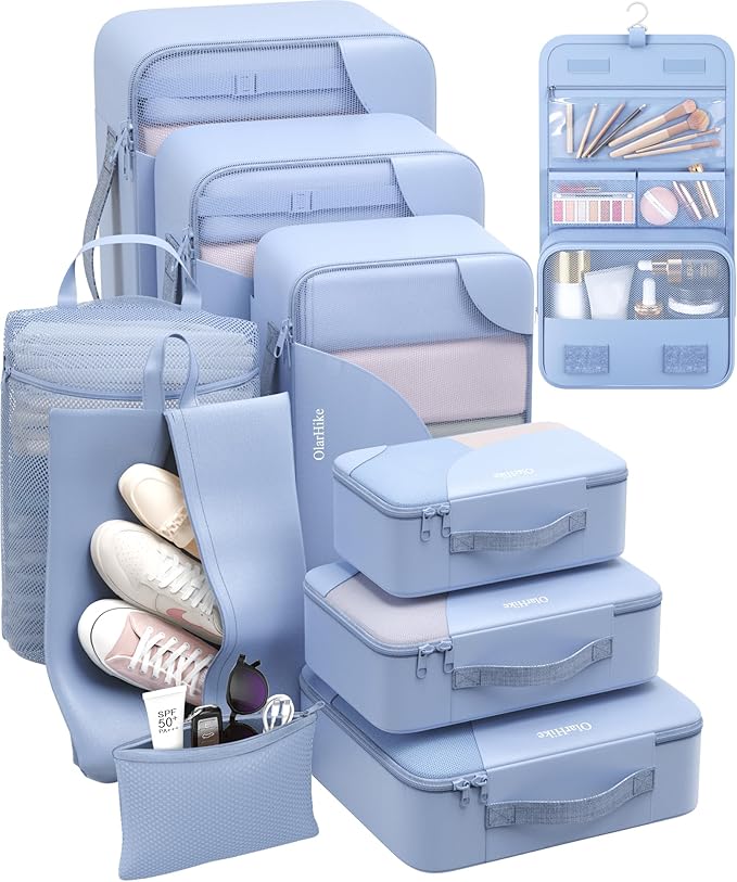 10 Set Packing Cubes for Travel, Gifts for Women Mom,Anti-Tearing Suitcase Organizer for Luggage with Shoe & Hanging Toiletry