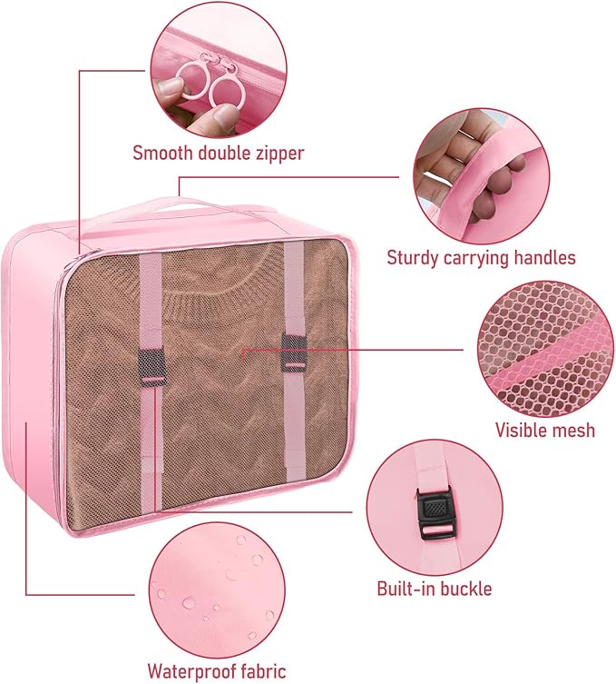Packing Cubes for Travel - 10 Set Luggage Organizer Bags for Family, Mesh Breathable Travel Packing Cubes for Suitcases Durab