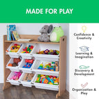 Humble Crew Toy Storage Organizer with Top Shelf and 9 Removable Bins, Natural/White – Toddler Bookshelf with Toy Organizer -