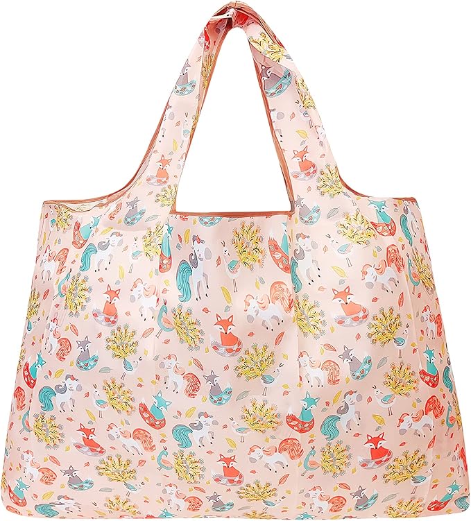 allydrew Large Foldable Tote Nylon Reusable Grocery Bags, 5 Pack