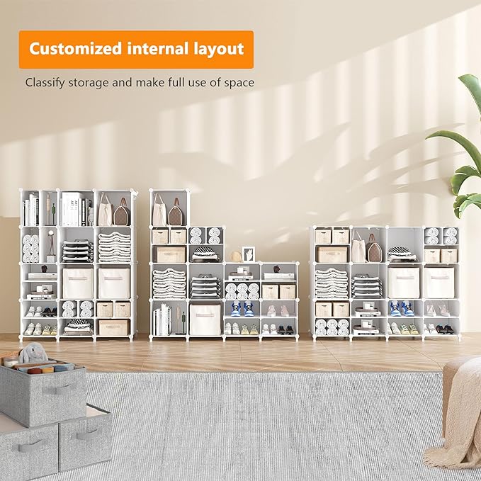 AWTATOS Cube Storage Organizer Closet Storage 12 Cube Shelves, Large and Small Cubes, DIY Portable Closet Clothes Storage She