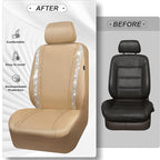 CAR PASS Leather Bling Diamond Car Seat Covers 2 Front Interior Sets, Waterproof Universal Shining Glitter Crystal Sparkle Fit for 95% Automotive Truck SUV Cute Women Girl, Beige Rhinestone
