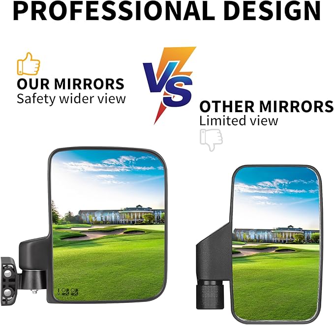 10L0L Golf Cart Mirror, No Drilling Extra Large Side View Mirror Universal for Yamaha, Club Car, EZGO, Folding Side Rear View Mirrors Adjustable 180 Degree