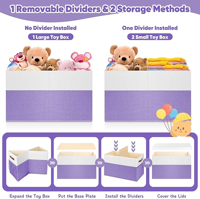 Mabahoo Large Toy Box, Collapsible Sturdy Storage Chest With Lids, Kids Toy Chest Storage Organizer Toddler Bin Boxes for Liv