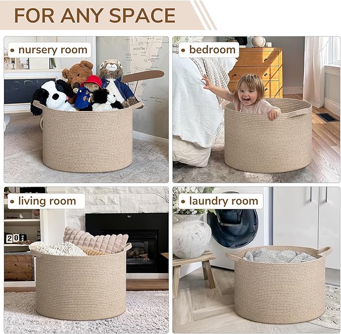 INDRESSME XXXLarge Blanket Basket for Living Room 21.7" x 21.7" x 13.8"-Storage Basket with Handle for Organizing Toy Pillows