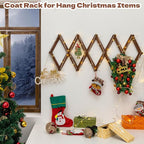 Cozcty Accordion Wall Hanger, Wooden Hat Rack for Wall with 16 Hooks, Expandable Peg Hat Hanger Organizer, Decorative Coat Ra