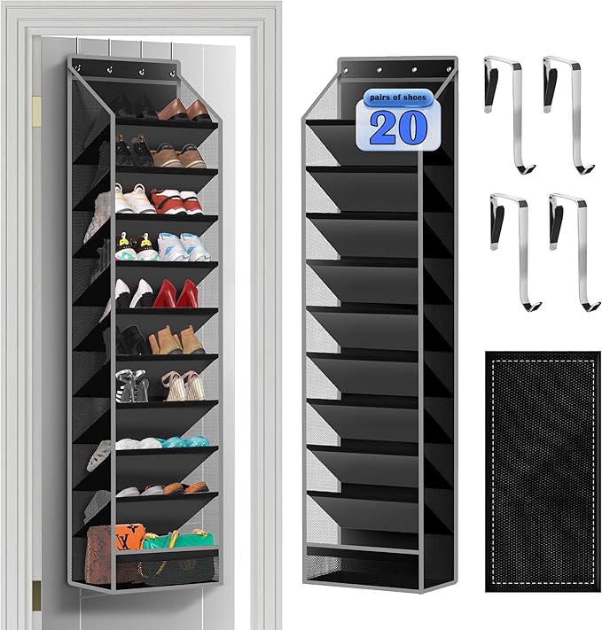 10 - Pocket Over - the - Door Hanging Shoe Organizers & Rack, Made of Sturdy 600D Oxford + Non - Woven Fabric, Space - Saving