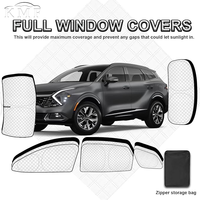KMF 8pcs Thicken Sun Shades for KIA Sportage 2023-2025 Accessories, Custom Fit Full Car Window Covers for Windshield Side Rear, UV Block and Blackout Privacy for Camping Outdoor
