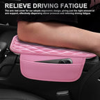 CAR PASS 3D Rhombus Leather Steering Wheel Cover Car Accessories Set, Comfortable Center Console Armrest Cushion with Storage Bags 2 Non-Slip Cup Coasters, 14.5-15in Cute Car Interior Sets, 4 PCS Pink