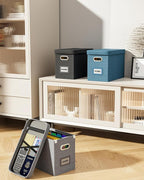 Oterri File Organizer Box with Lid, Hanging Filing File Box with Mesh Pocket, Document Organizer Box for Letter Files, Portab
