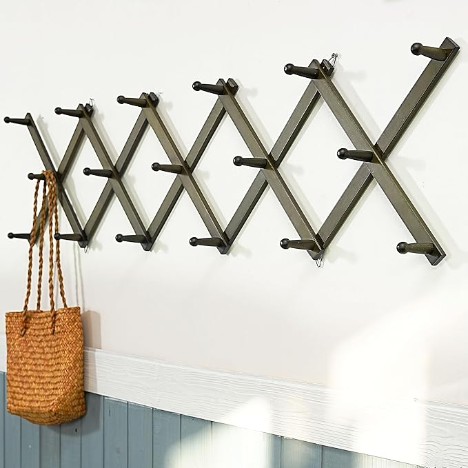 WEBI Accordion Wall Hanger,Expandable Wooden Hat Rack for Wall Mounted Coat Rack,Accordion Hat Hooks Holder for Baseball Caps