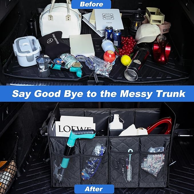 Car Trunk Organizer, 75L Large Capacity Waterproof Auto Storage with Non-Slip Bottom Strips, Collapsible Cargo Organizer for Su