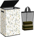 SOLEDI Laundry Hamper with Lid, 90L Tall & Large Floral Laundry Basket, Collapsible Clothes Hamper with Removable Bag, Dirty 