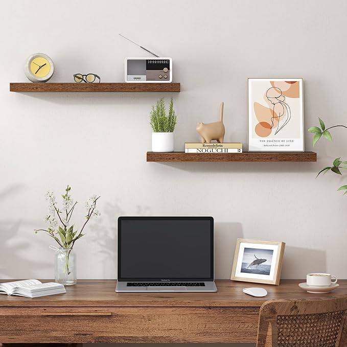 Heimlove 24 Inch Floating Shelves for Wall,Mounted Storage Wood Shelves with Invisible Brackets Hanging Shelf for Bedroom,Liv