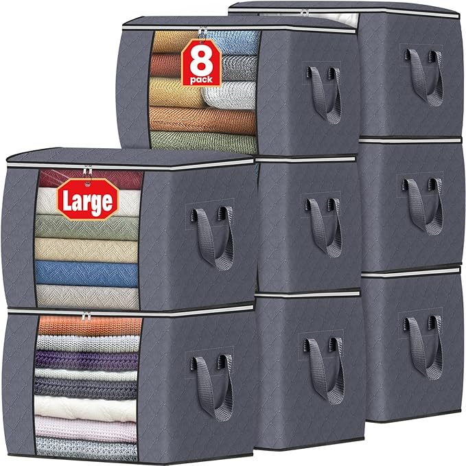 Fab totes 24 Gallons Clothes Storage, Foldable Thick Fabric Blanket Storage Bags, Containers for Organizing Bedroom, Closet, 