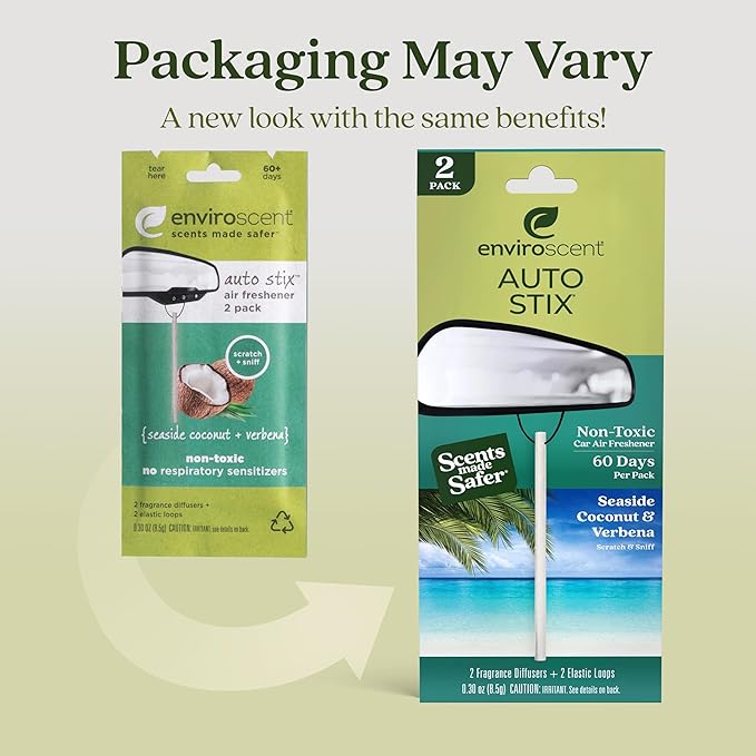 Enviroscent Non-Toxic* Car Air Freshener Auto Stix® - Scents Made Safer - Enjoy Fragrance Lasts Up to 480 Days - Includes Aut