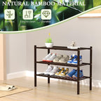 ROMGUAR CRAFT 3 Tier Bamboo Shoe Rack for Closet Free Standing Wood Shoe Shelf for Entryway Small Space Stackable 27"x11"x20"