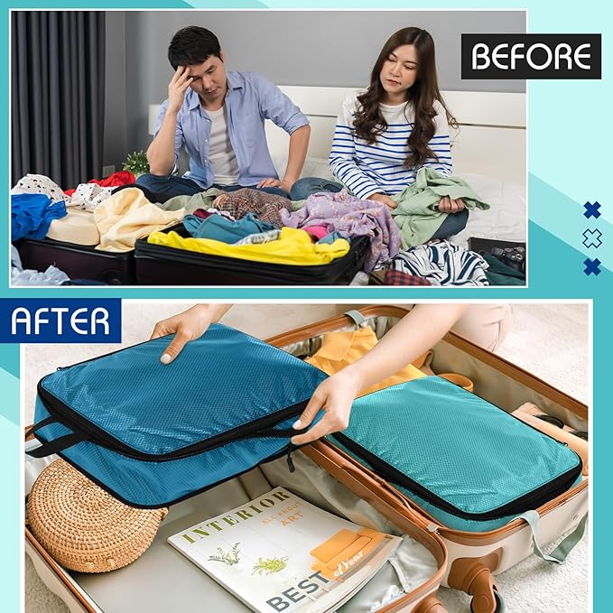 5 Pack Compression Packing Cubes for Travel Space Saving Cubes Luggage Organizer for Suitcase(Blue,L)