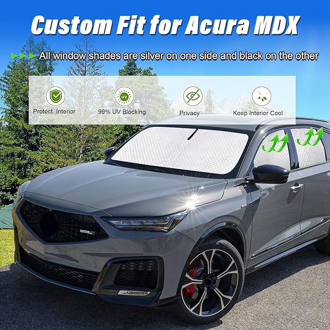 KMF 6pcs Thicken Sun Shades for Acura MDX 2021-2025 2026 Accessories, Car Window Covers Sunshade for Windshield Side Rear, Sun Visor UV Block and Protect Privacy for Camping Outdoor