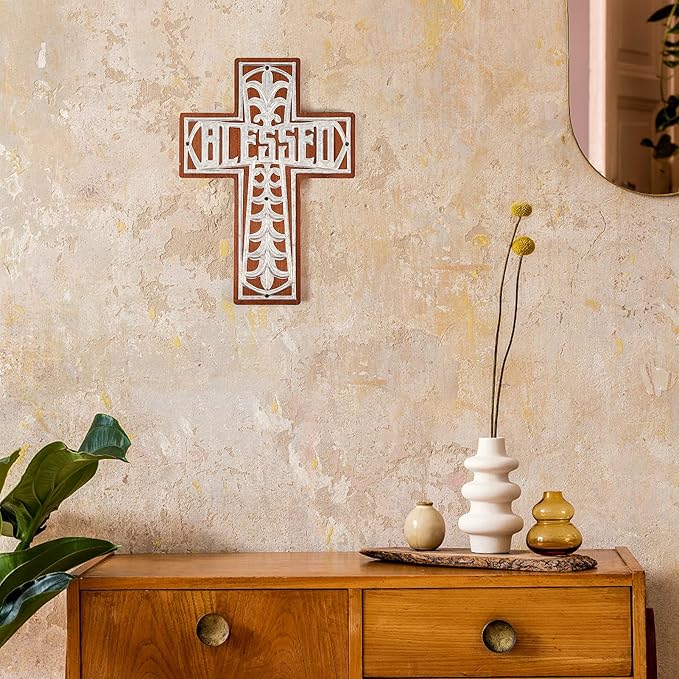 Wall Wooden Cross Christians Spiritual Religious Gifts With Hook on Hanging Wall Or Table With Blessed For Church Home Room D