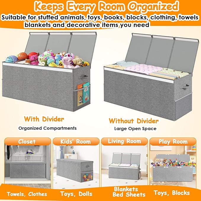Extra Large Toy Box Chest with Lid, Kids Toy Storage Organizer for Boys Girls, Big Toy Bin Basket Extra Large Toy Storage Box