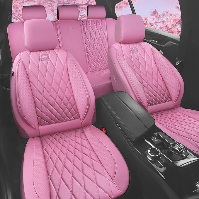 CAR PASS 5 Seats Piping Luxury Leather Seat Covers Full Set, Anti-Slip Waterproof Seat Covers Compatible with Front Armrests,