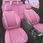 CAR PASS 5 Seats Piping Luxury Leather Seat Covers Full Set, Anti-Slip Waterproof Seat Covers Compatible with Front Armrests,