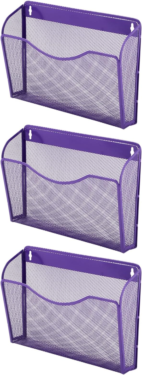 EASEPRES 3 Single Pocket Mesh Hanging File Organizer, Vertical Wall Mounted Magazine File Holder, Mount Basket Mail Paper Doc