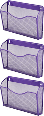 EASEPRES 3 Single Pocket Mesh Hanging File Organizer, Vertical Wall Mounted Magazine File Holder, Mount Basket Mail Paper Doc