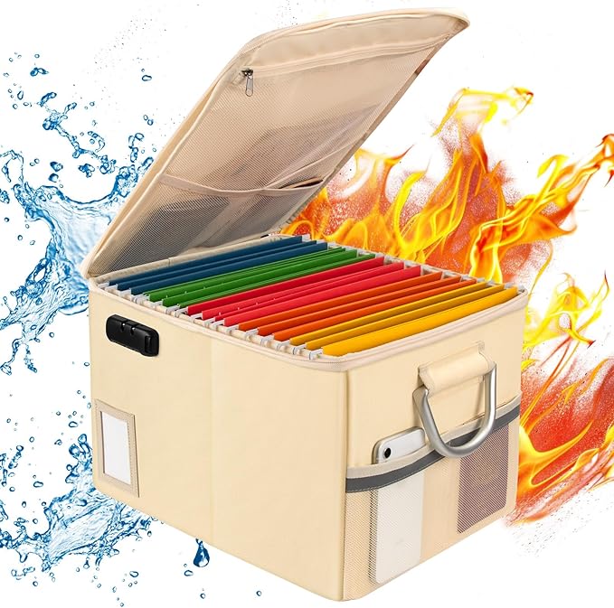 TOMKID Fireproof Document Box, Fire Proof Safe Box for Home Document Organizer with Lock, Fire Office Storage Cabinet for Han