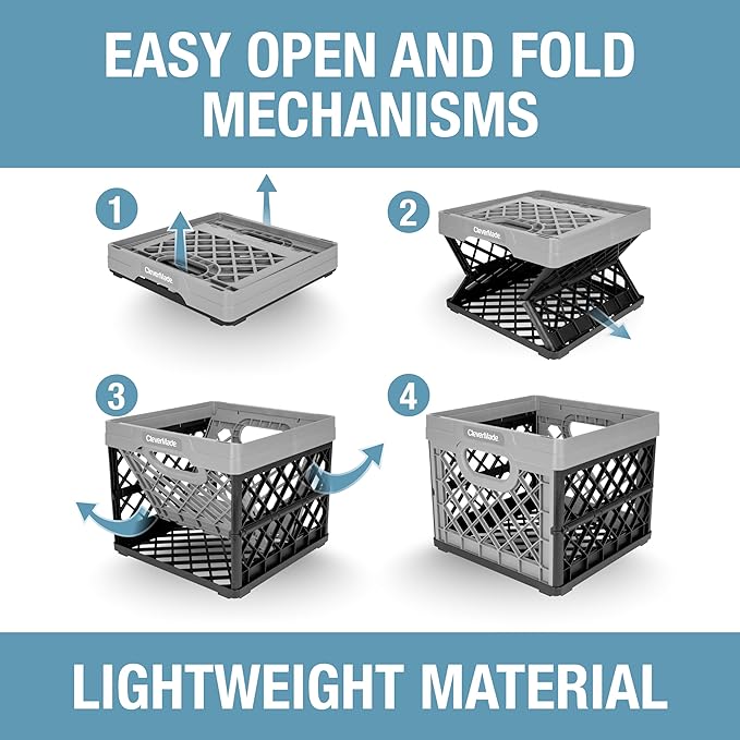 CleverMade Collapsible Milk Crate 25L (6.6 Gal) 3 Pack, 50 lb Capacity Heavy Duty Folding Crate – Stackable Storage Crates wi