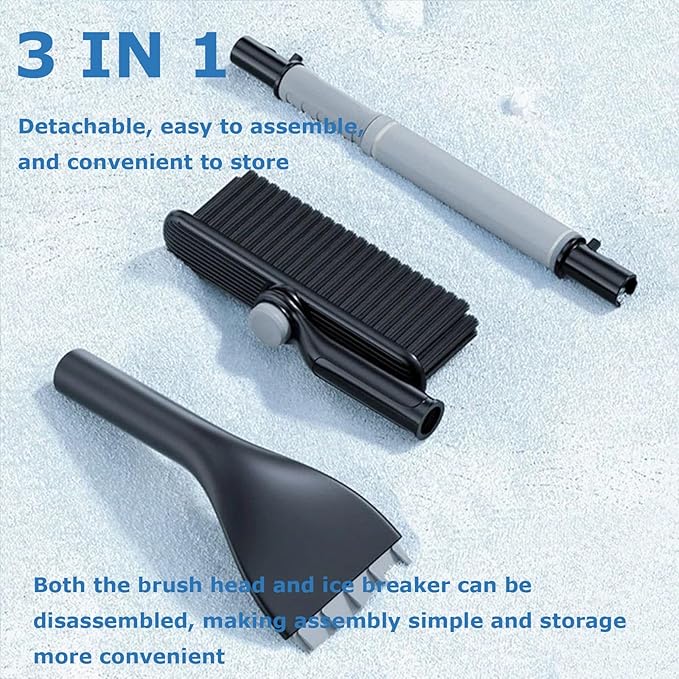 3 In 1 Snow Brush and Ice Scraper for Car Windshield Extendable Snow Removal 360° Pivoting Vehicle Winter Shovel Brush Snow Scraper with Long Handle for Car SUV Trucks (White)