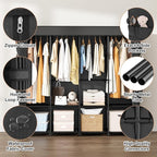 Portable Closet for Hanging Clothes, 67 Inch Wide Portable Wardrobe Closet with Cover, 4 Hanging Rod, Storage Shelves and Sid