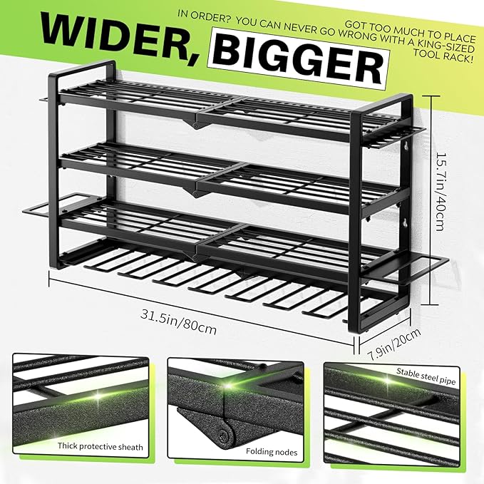 Large Power Tool Organizer Wall Mount, Garage Storage Cordless Tool Organizer with Screwdriver Holder, Heavy Duty Metal Stora