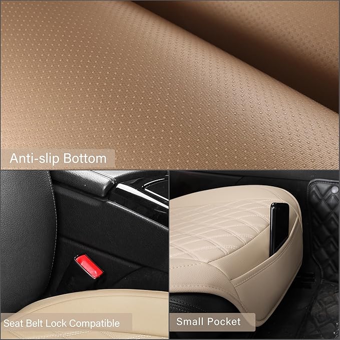 Sanwom Front Car Seat Covers - Leather Seat Covers with Storage Pocket and Two Belt Pads, Anti-Slip Waterproof Universal Seat
