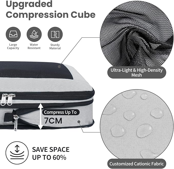 Compression Packing Cubes for Travel, Lightweight Vacation Travel Essentials, Travel Accessories for Suitcase Organizer Bags 