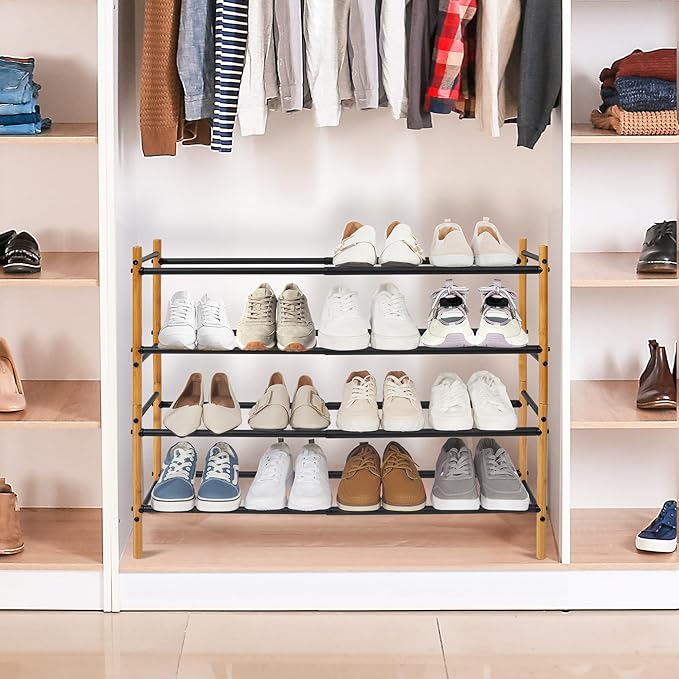 STORAGE MANIAC Expandable Shoe Rack, 12 Pairs Stackable Small Shoe Rack, Metal Adjustable Shoes Organizer for Closet, Entrywa