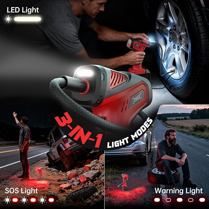 150PSI Tire Inflator Portable Air Compressor: Cordless Air Pump Compatible with Milwaukee 18V Battery - Car Tire Pump with Digital Pressure Gauge & LED Light for Auto, Motorcycles (Bare Tool)
