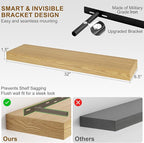 Fun Memories Floating Shelves for Wall, 32Inch Floating Shelves Set of 2, Hanging Shelf with Invisible Brackets, Wood Shelves