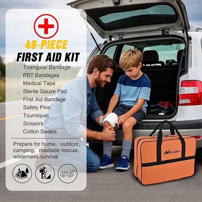 Nilight Car Emergency Kit with Jumper Cable Air Compressor Tire Repair Essential Tools First Aid Alligator Connector Electric