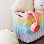OrganiHaus Pastel Rainbow Basket - Colorful Woven Storage Basket for Playroom, Nursery & Classroom Decor & Toy Storage, 15x9x